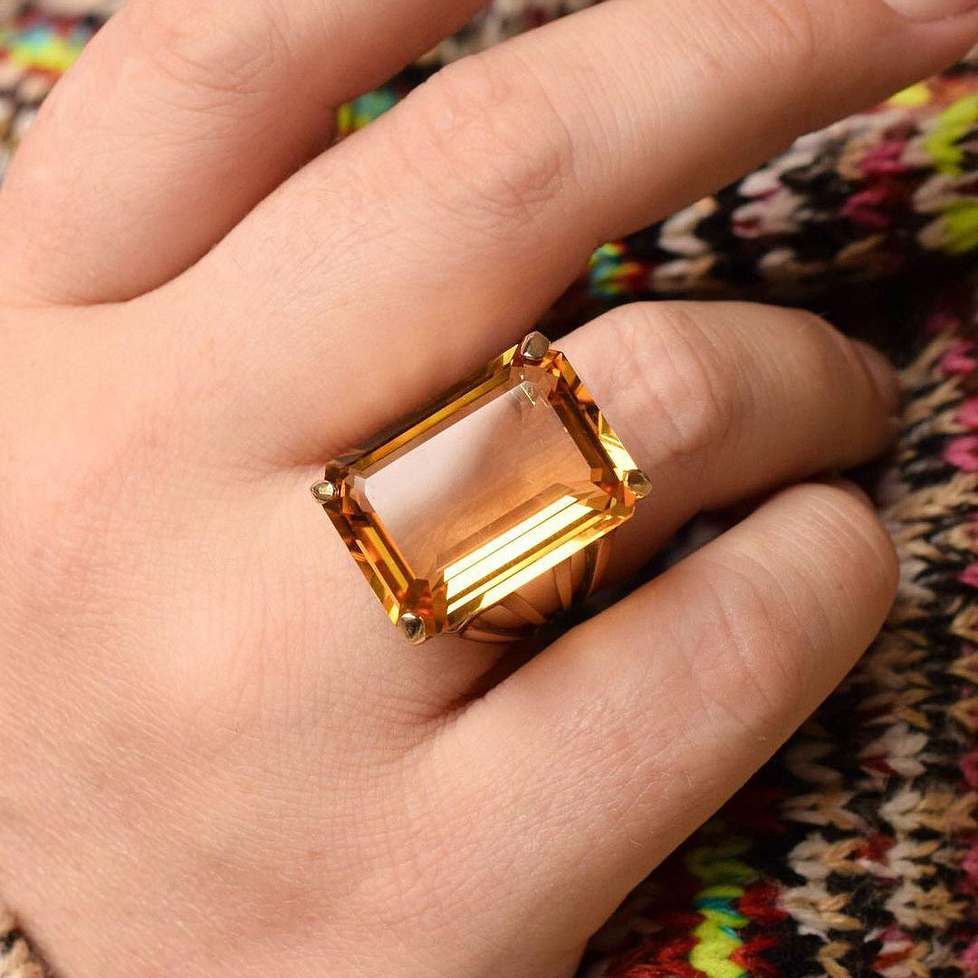 7ct Emerald Cut Yellow Sapphire Engagement Ring