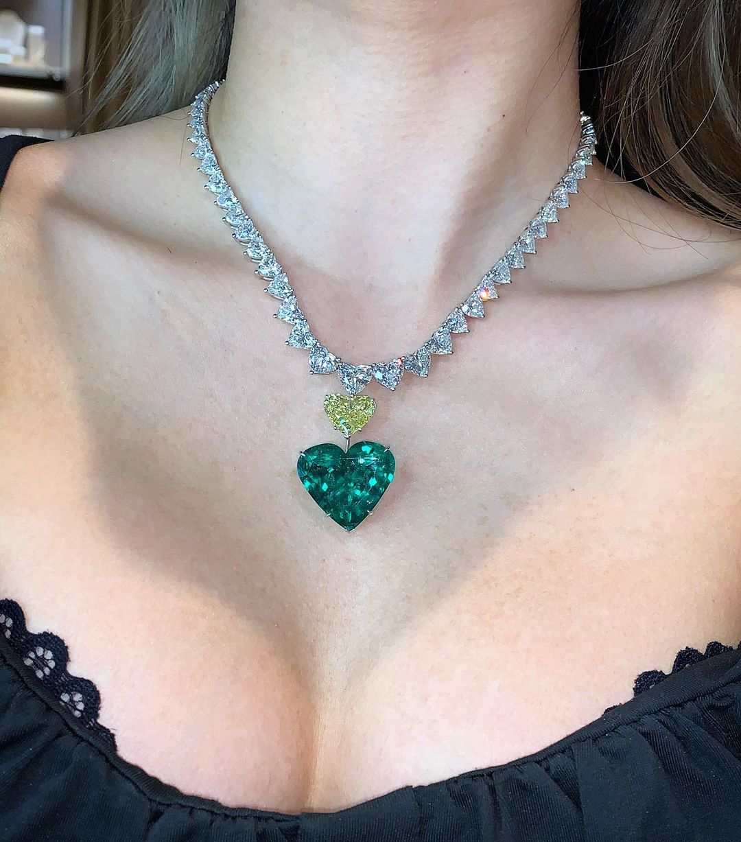 Heart Cut Emerald Sapphire Pendant Necklace