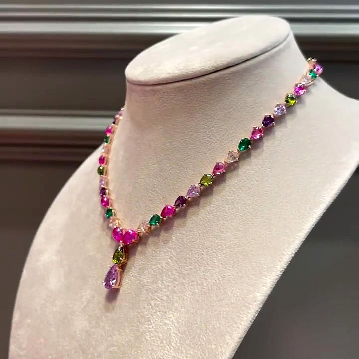 Pear Rainbow Sapphire Necklace Choker