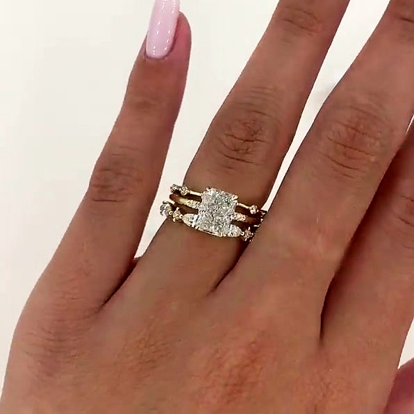 4ct Radiant Cut White Sapphire Wedding Set