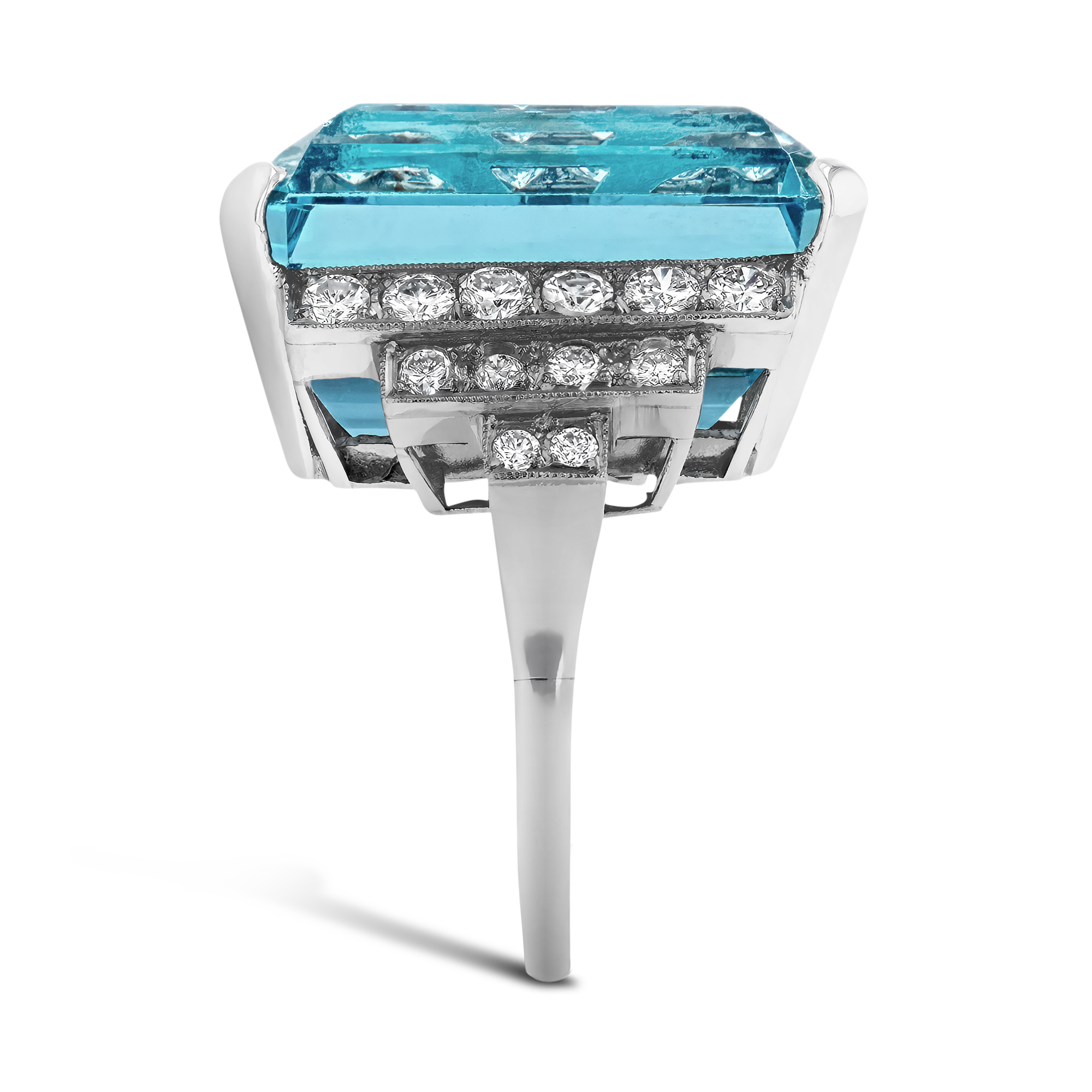 30ct Emerald Cut Antique Aquamarine Sapphire Cocktail Ring