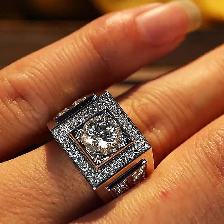 5ct Round Cut White Sapphire Men's Engagement Ring