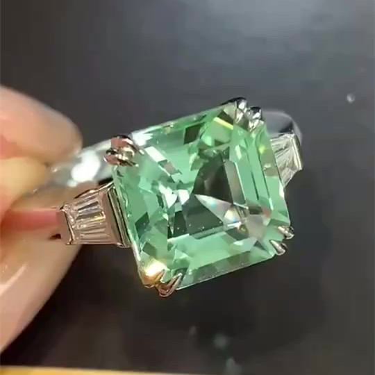 4ct Asscher Cut Green Sapphire Engagement Ring