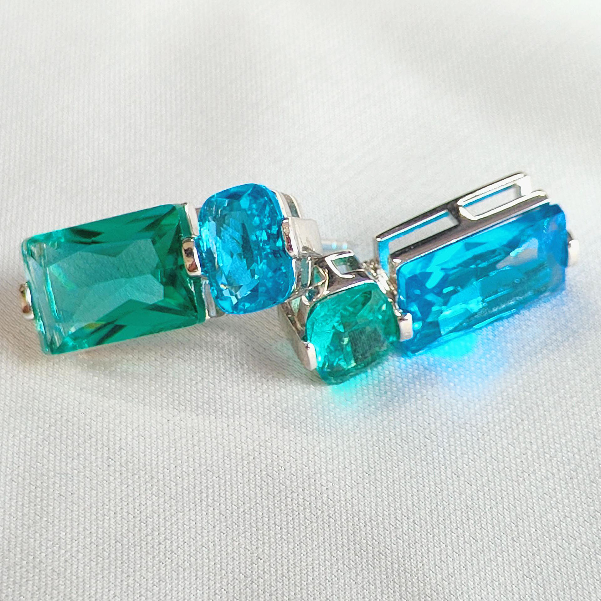 Cushion&Baguette Cut Aquamarine Sapphire Drop Earrings