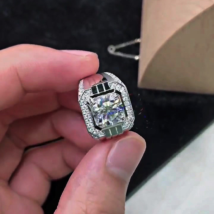 5ct Radiant Cut White Sapphire Men's Engagement Ring