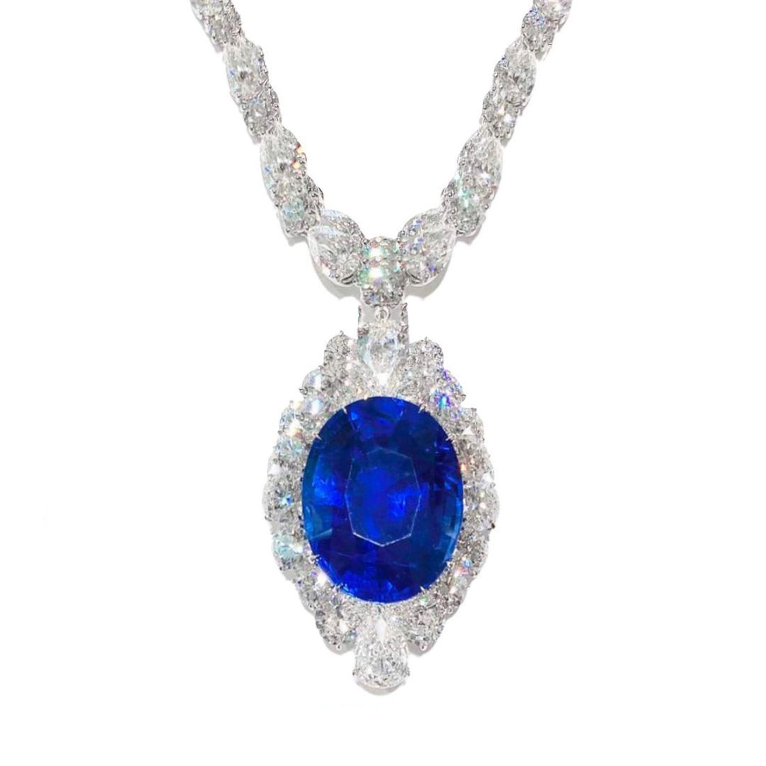 Oval Cut Blue Sapphire Pendant Necklace