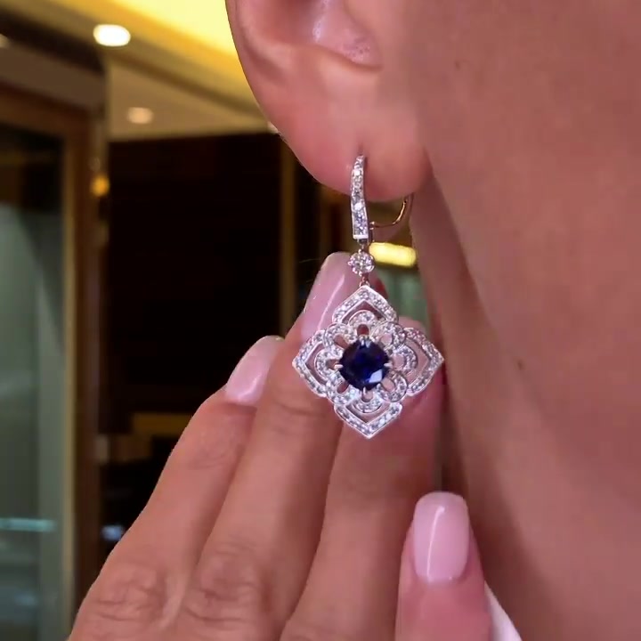 Round Cut Purple Sapphire Drop Earrings