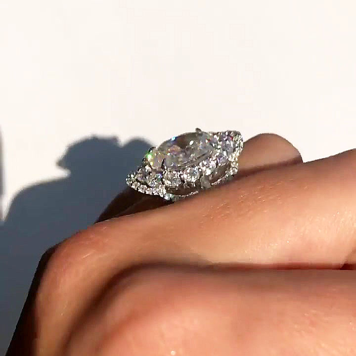 4ct Halo Oval Cut White Sapphire Engagement Ring