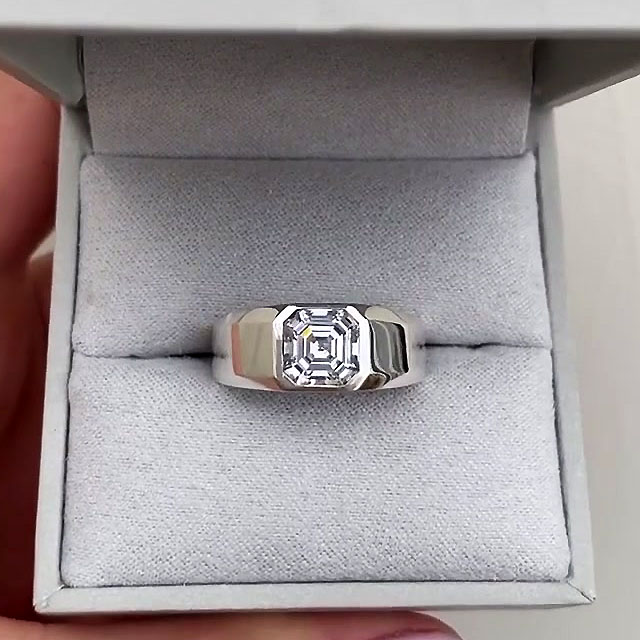 4ct Asscher Cut White Sapphire Men's Engagement Ring