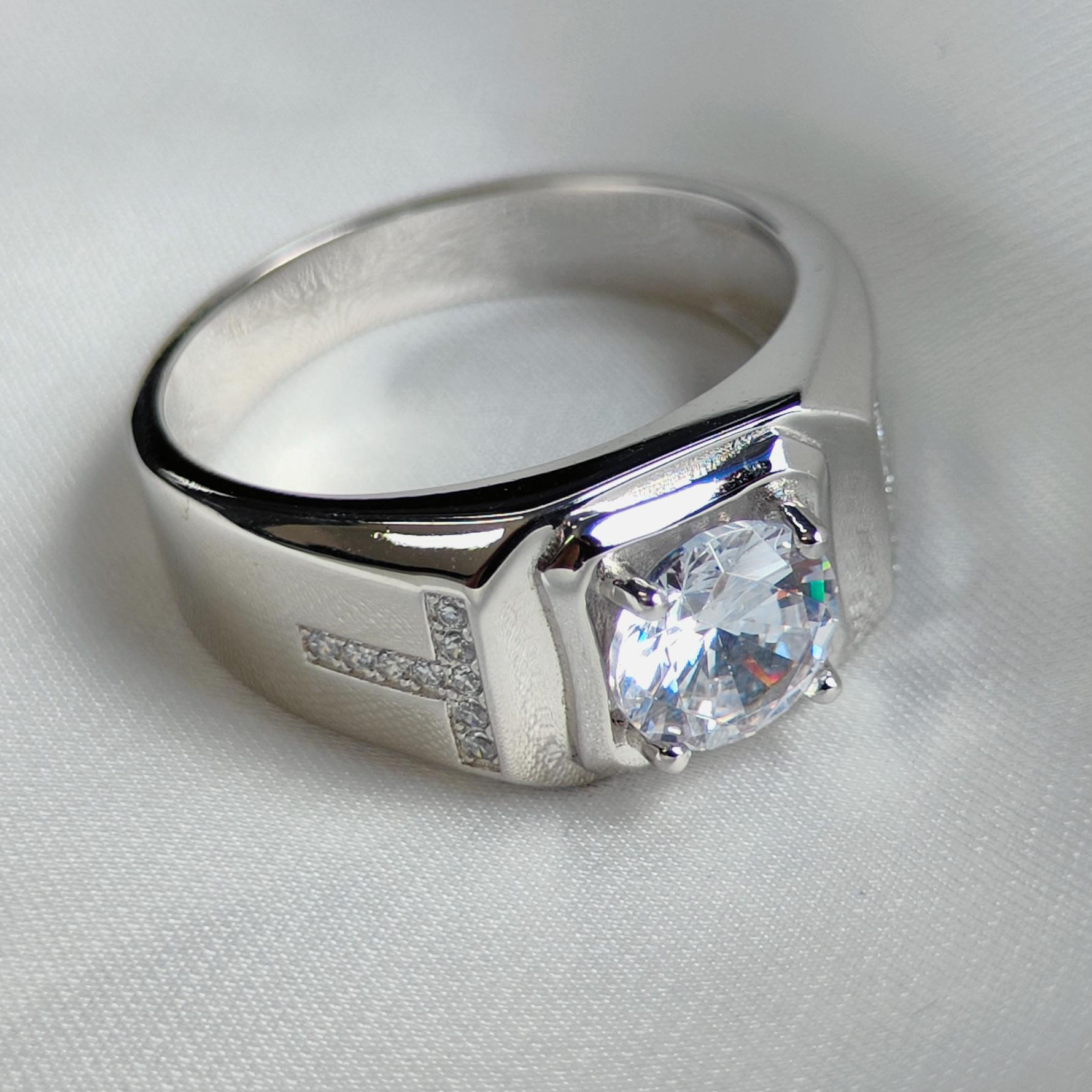 3ct Round Cut White Sapphire Men's Engagement Ring