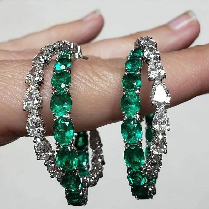 Two-tone Lab-created Sapphire Hoop Earrings