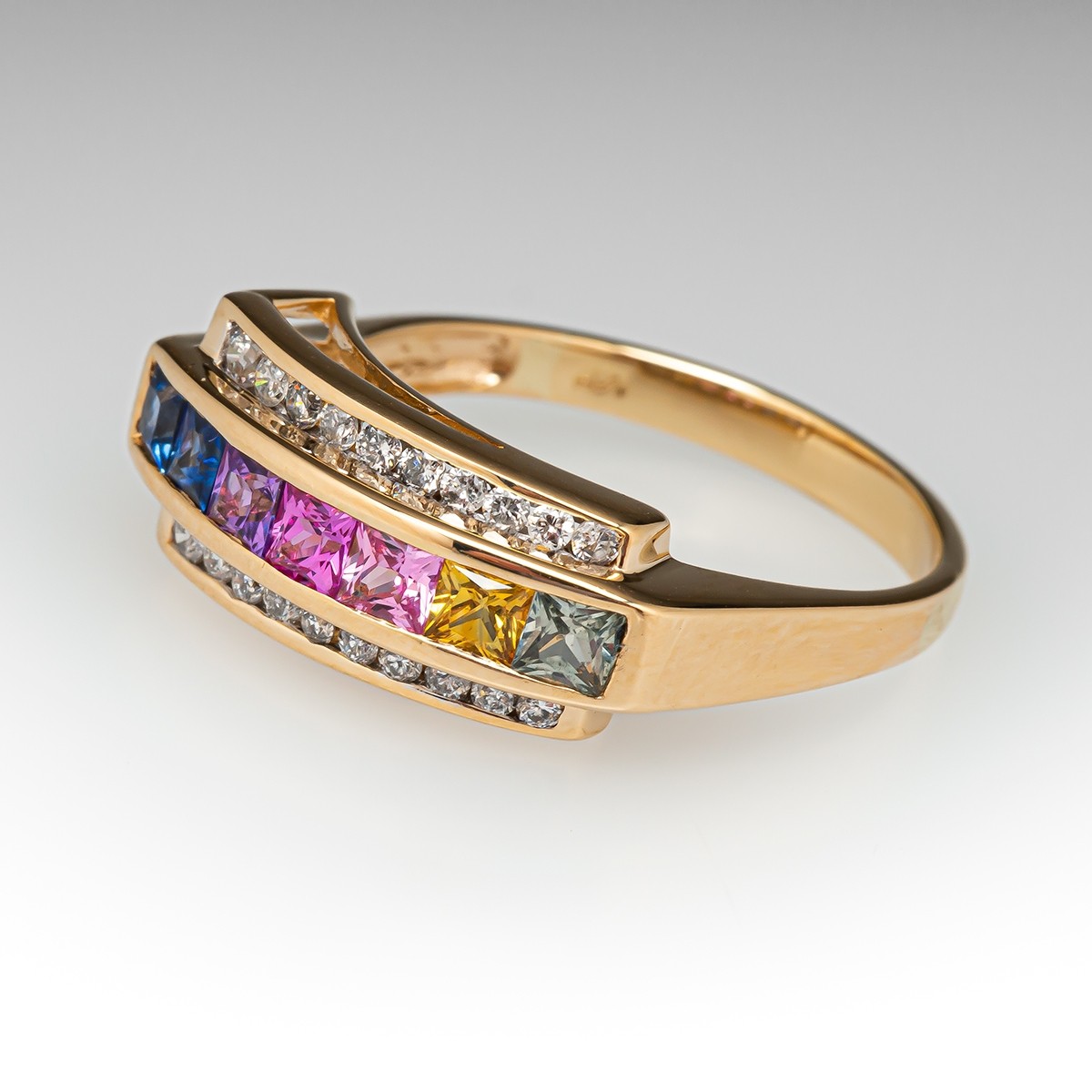 3.75ct Princess Cut Rainbow Sapphire Eternity Ring