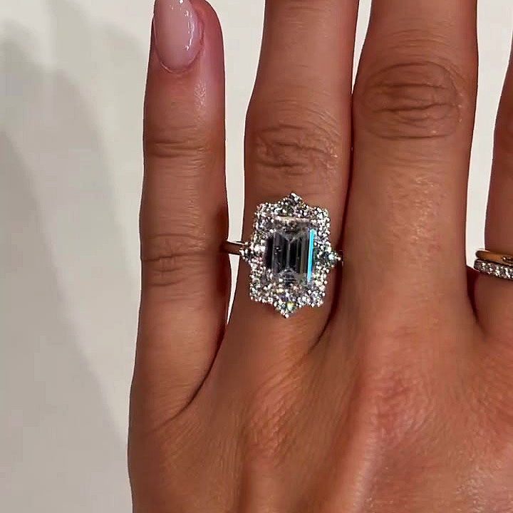 3ct Emerald Cut White Sapphire Engagement Ring