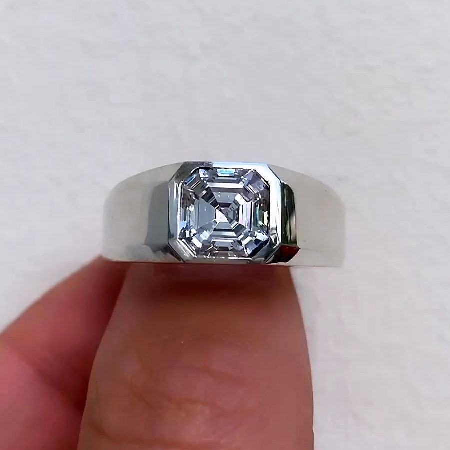 4ct Asscher Cut White Sapphire Men's Engagement Ring