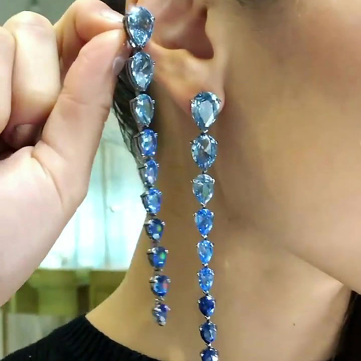Fashion Pear Cut Sapphire Drop Earrings