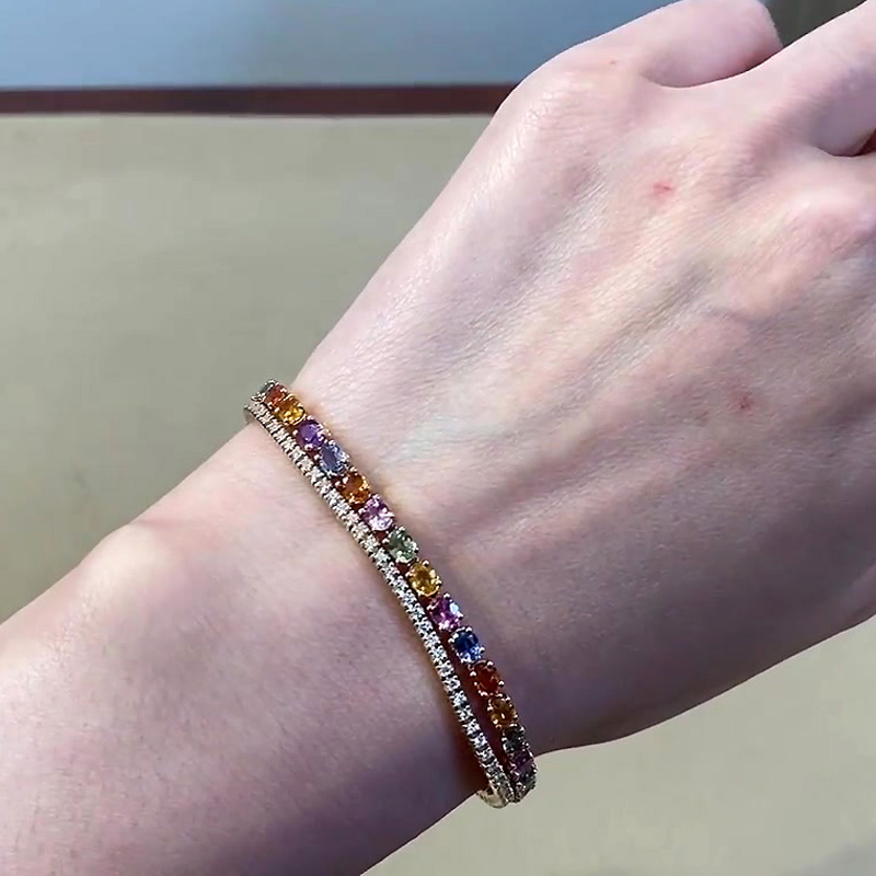 Oval Cut Rainbow Sapphire and Diamond Bracelet