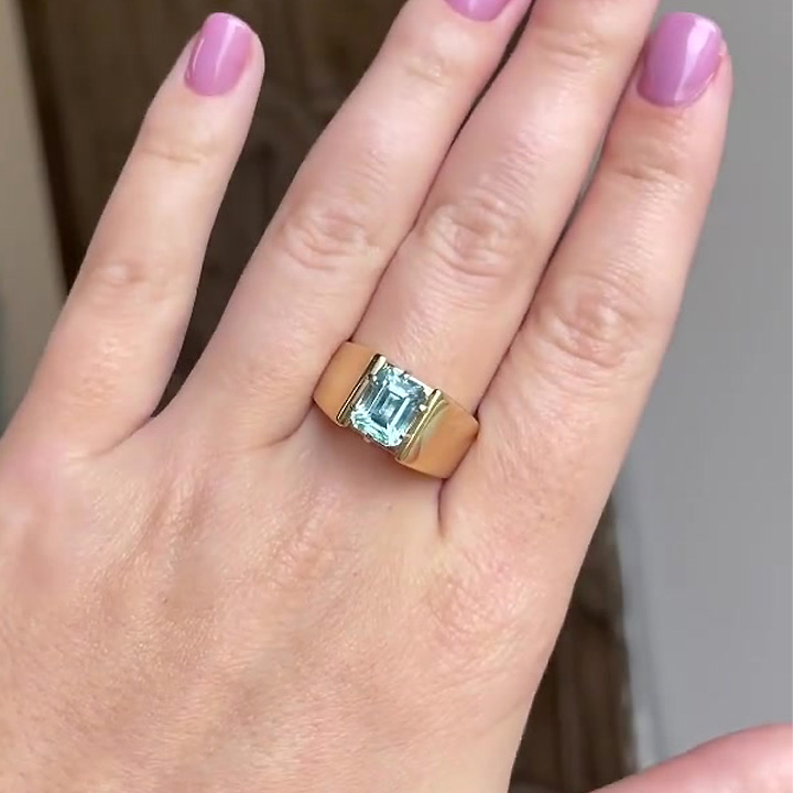 4ct Emerald Cut Aquamarine Sapphire Engagement Ring