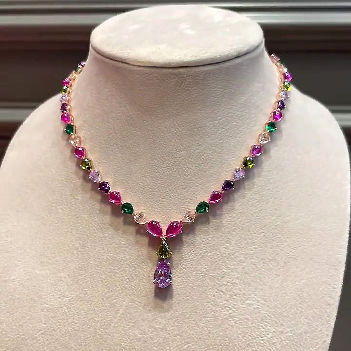 Pear Rainbow Sapphire Necklace Choker