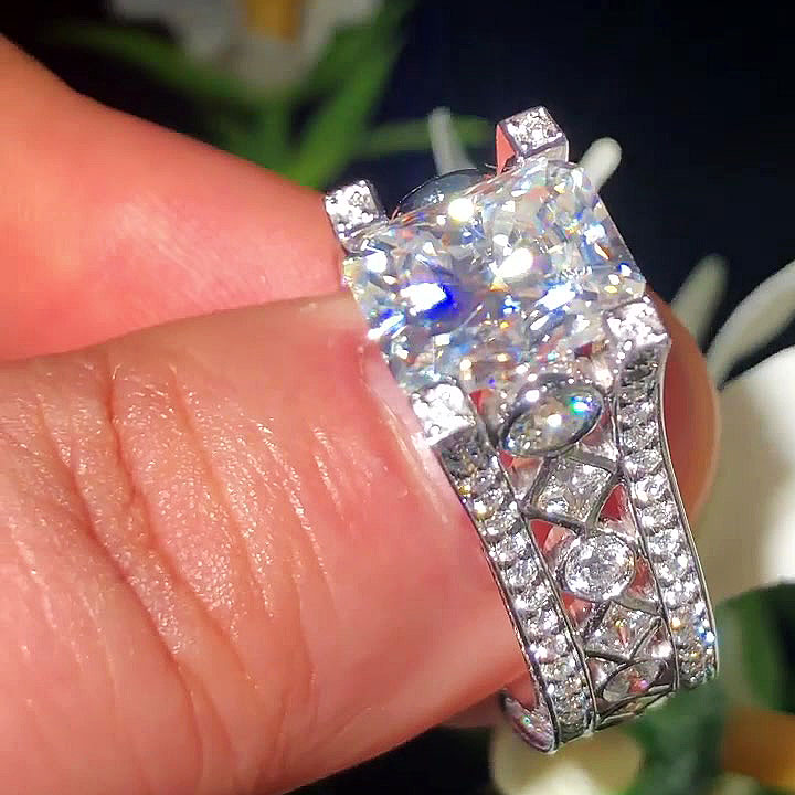 4ct Radiant Cut White Sapphire Engagement Ring