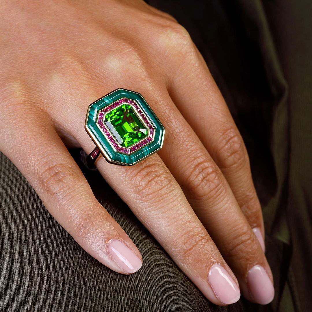 7ct Emerald Cut Green Sapphire Engagement Ring