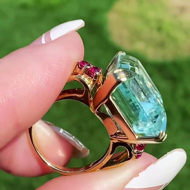 7ct Emerald Cut Aquamarine Sapphire Engagement Ring