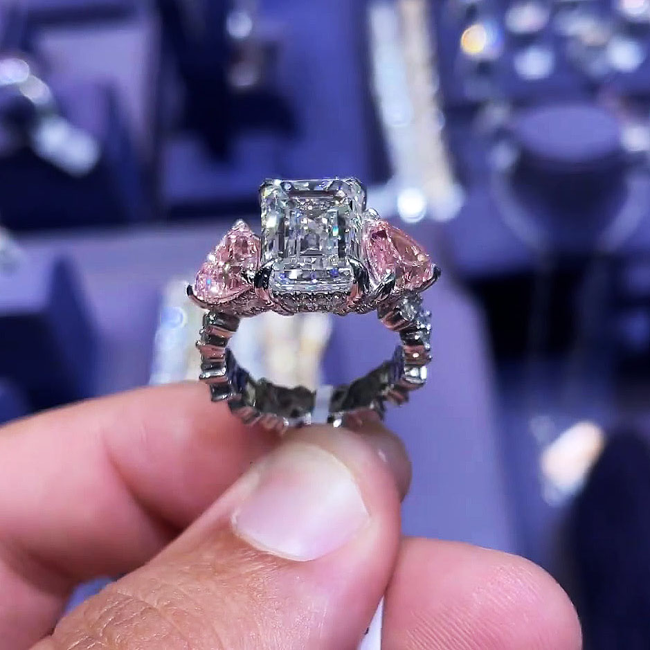 4ct ThreeStone Emerald Cut White Sapphire Engagement Ring