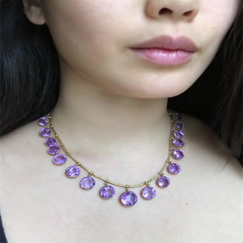 Round Cut Purple Sapphire Necklace