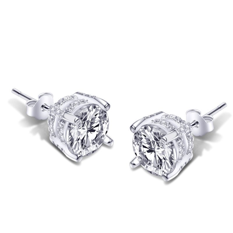 2ct  Under Halo Classic Round Brilliant Cut Stud Earrings