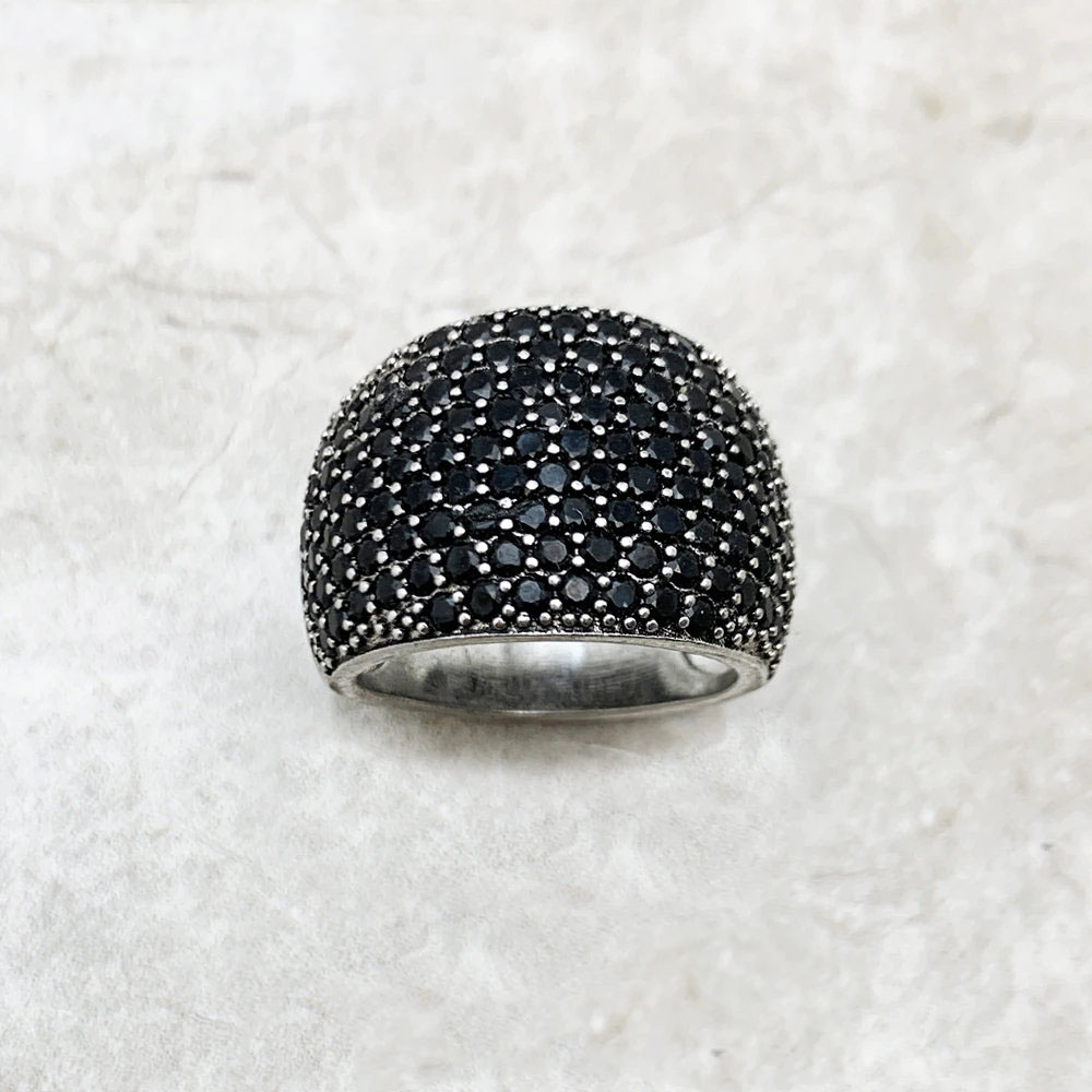 8.98ct Crossover Design Round Cut Black Marcasite Aesthetic Ring