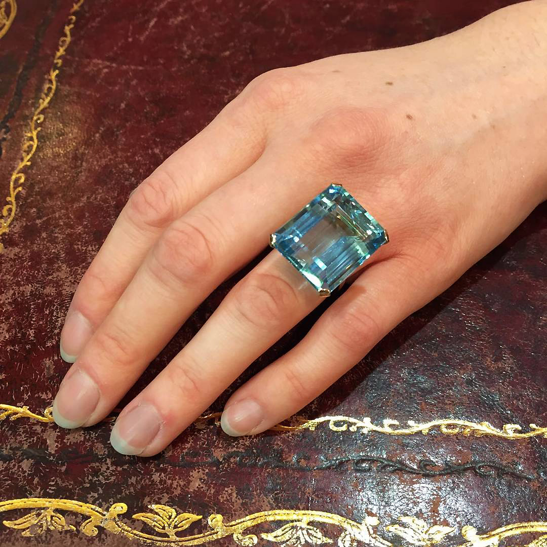 35.5ct Emerald Cut Aquamarine Sapphire Cocktail  Ring