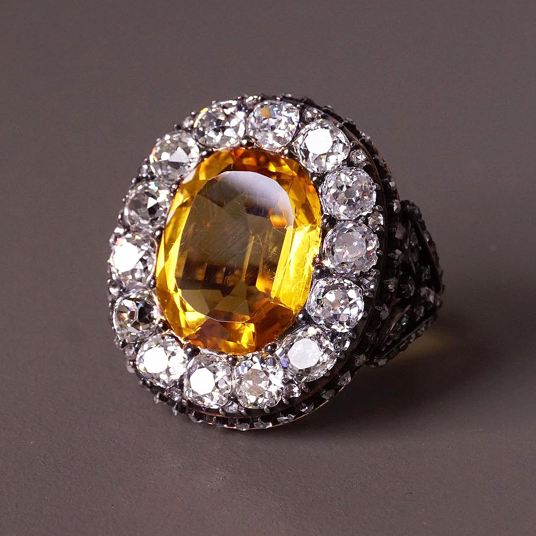 6ct Art Deco Cushion Cut Yellow Sapphire Engagement Ring
