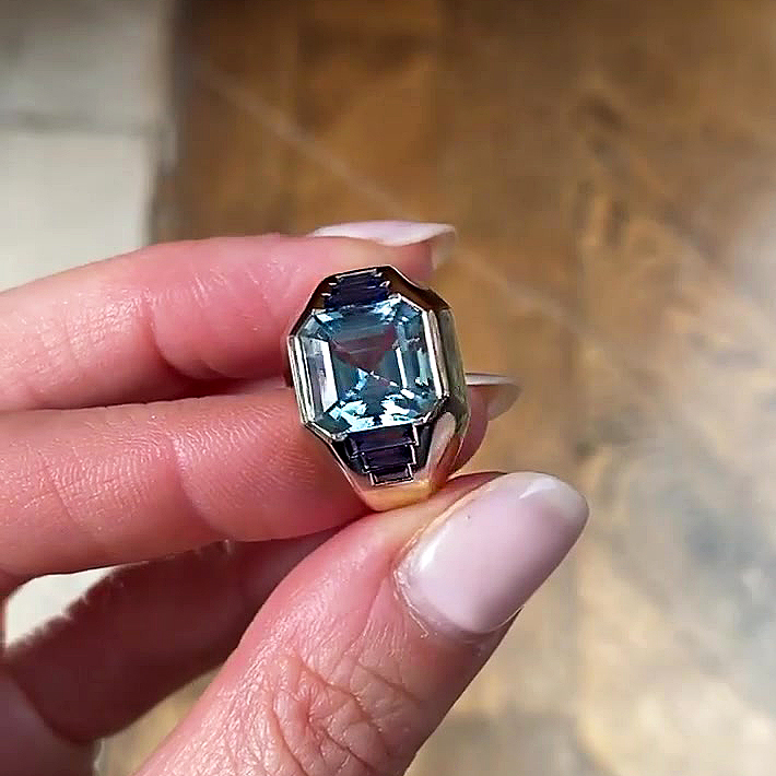 6ct Asscher Cut Aquamarine Sapphire Men's Engagement Ring