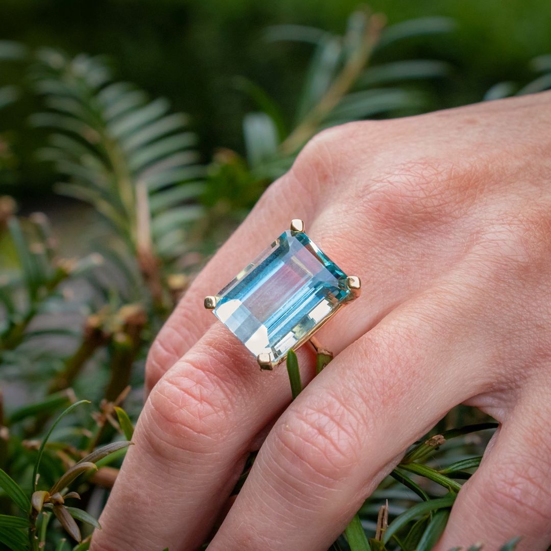 6ct Emerald Cut Aquamarine Sapphire Solitaire Ring