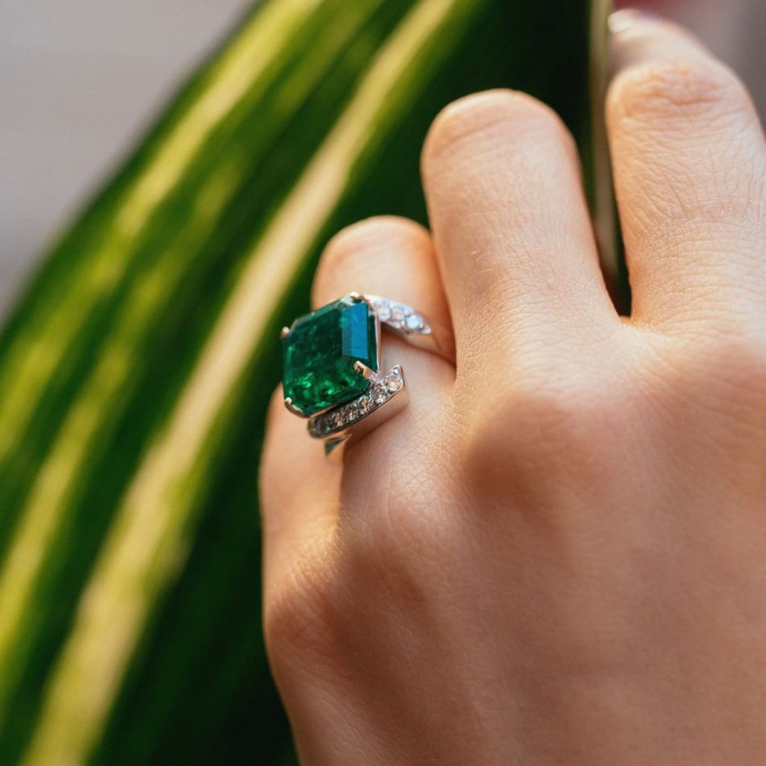 7ct Radiant Cut Emerald Sapphire Engagement Ring