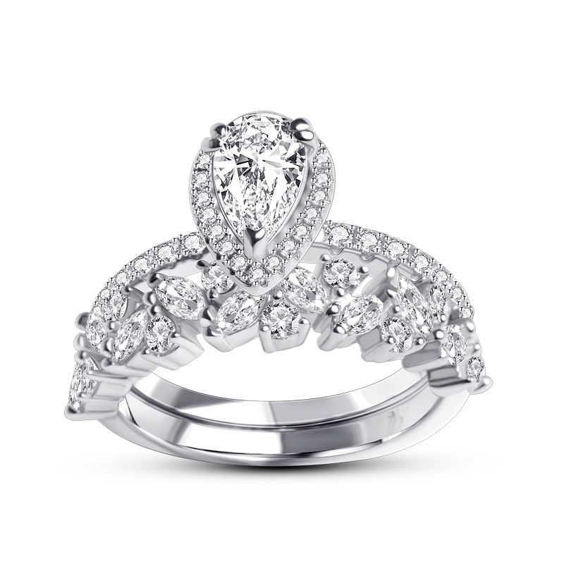 1.5ct Pear Cut White Sapphire Wedding Ring Set