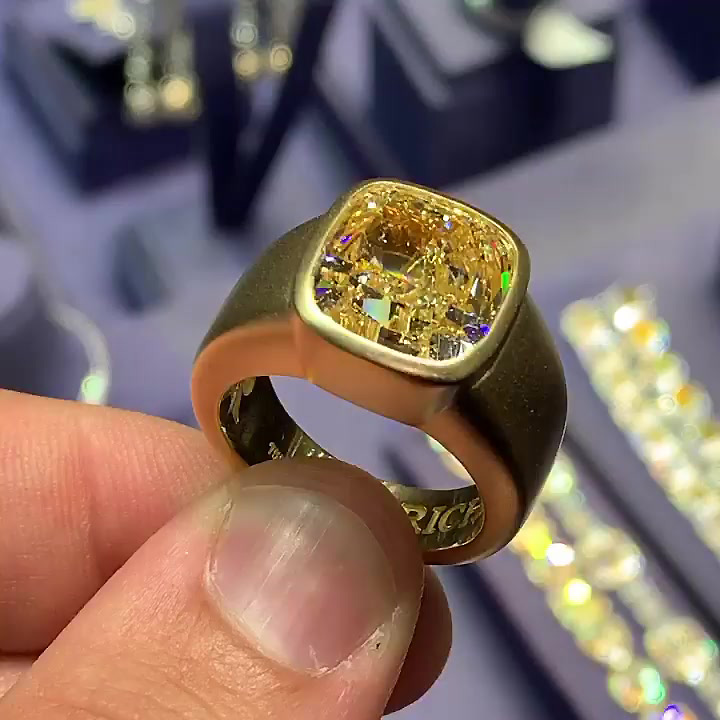 6ct Cushion Cut Yellow Sapphire Men's Engagement Ring