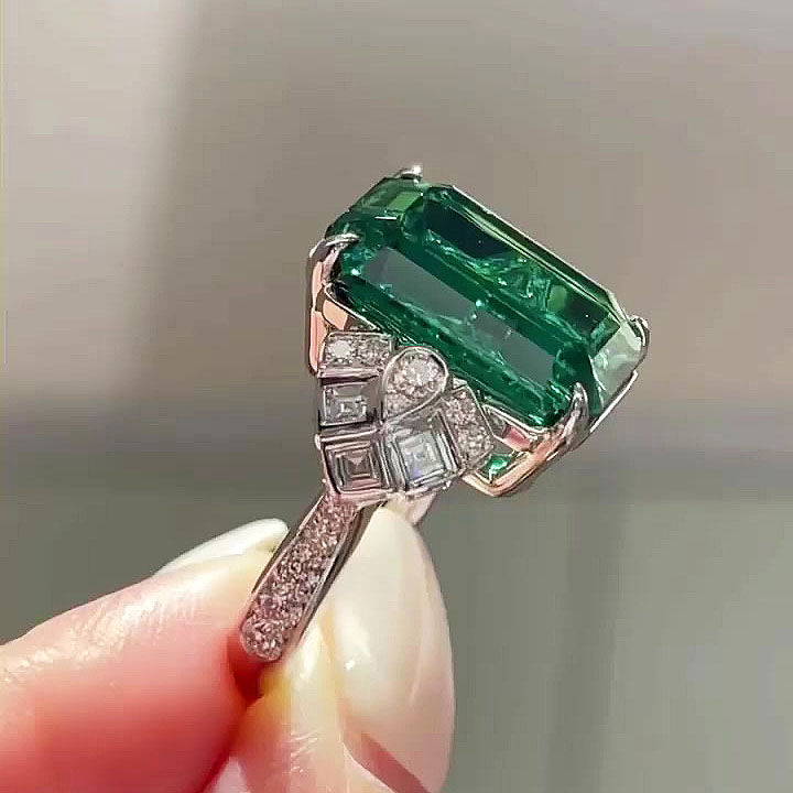 7ct Emerald Cut Emerald Sapphire Engagement Ring