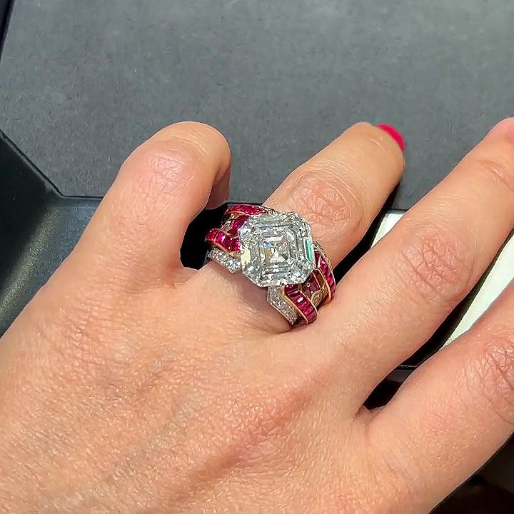 6ct Asscher Cut White Sapphire Engagement Ring