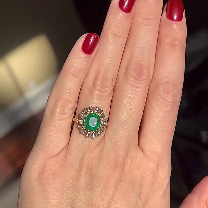 4ct Halo Oval Cut Emerald Sapphire Engagement Ring