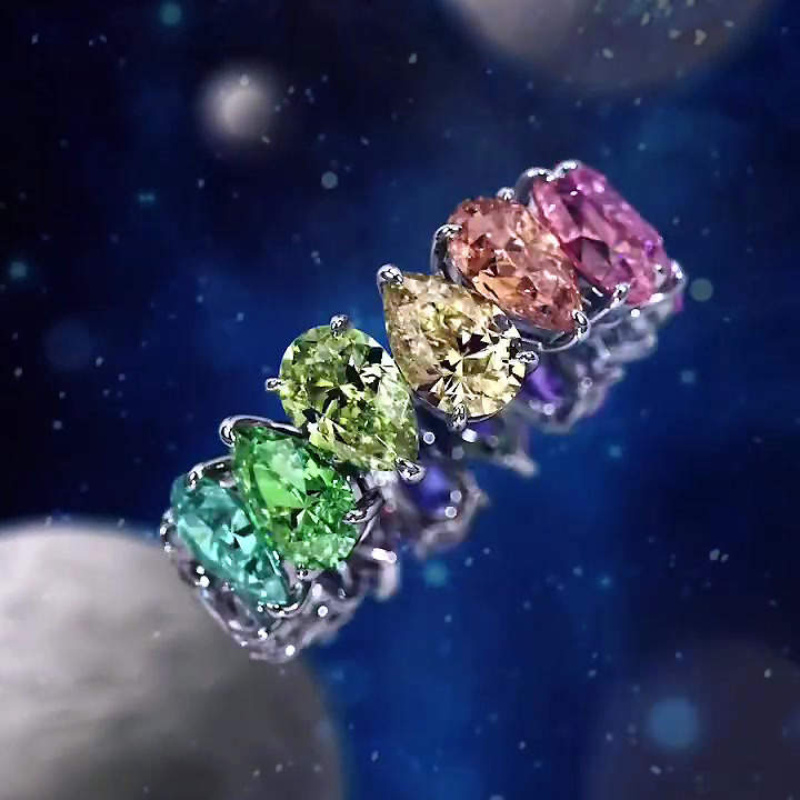 6.25ct Pear Cut Rainbow Sapphire Eternity Ring