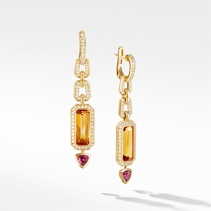 Emerald Cut Yellow Sapphire Drop Earrings
