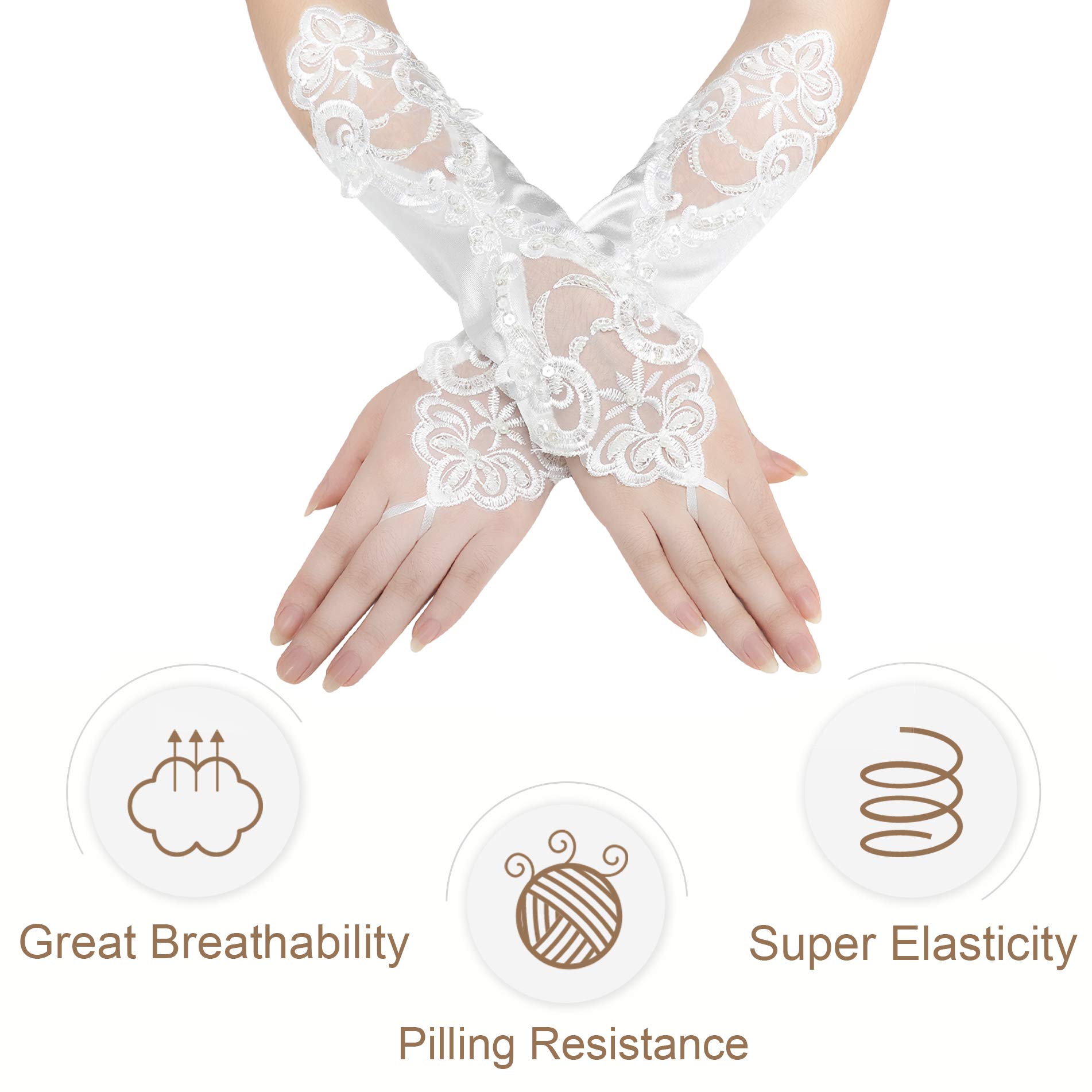 BABEYOND Short Opera Party 20s Satin Gloves Tea Party Wedding Lace Gloves