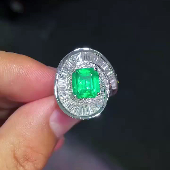 4ct Unique Emerald Cut Emerald Sapphire Engagement Ring