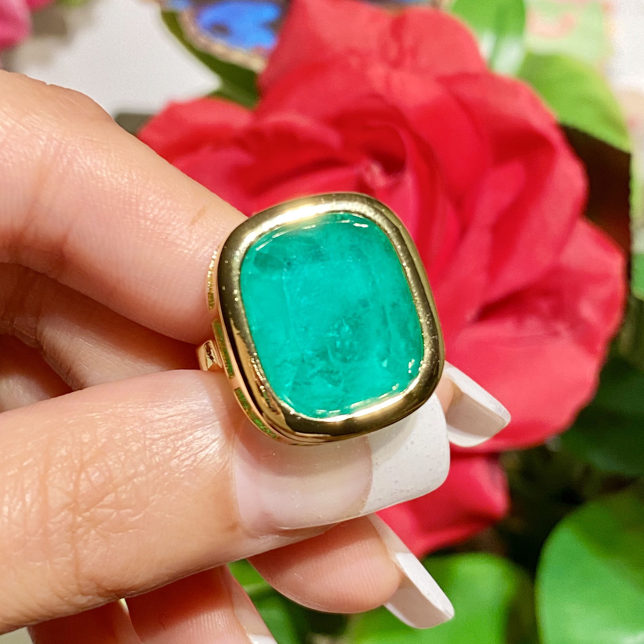 8ct Colombian Cushion Cut Emerald Sapphire Engagement Ring