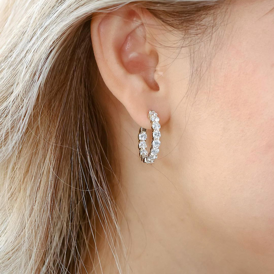 Classic Round Brilliant Cut White Sapphire Hoop Earrings