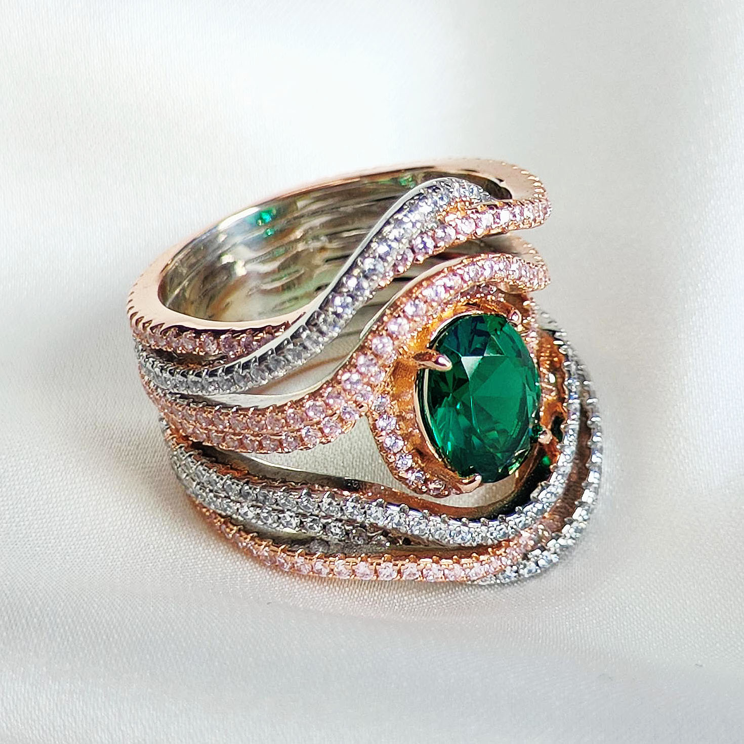 3ct Oval Cut Emerald Sapphire Engagement Ring