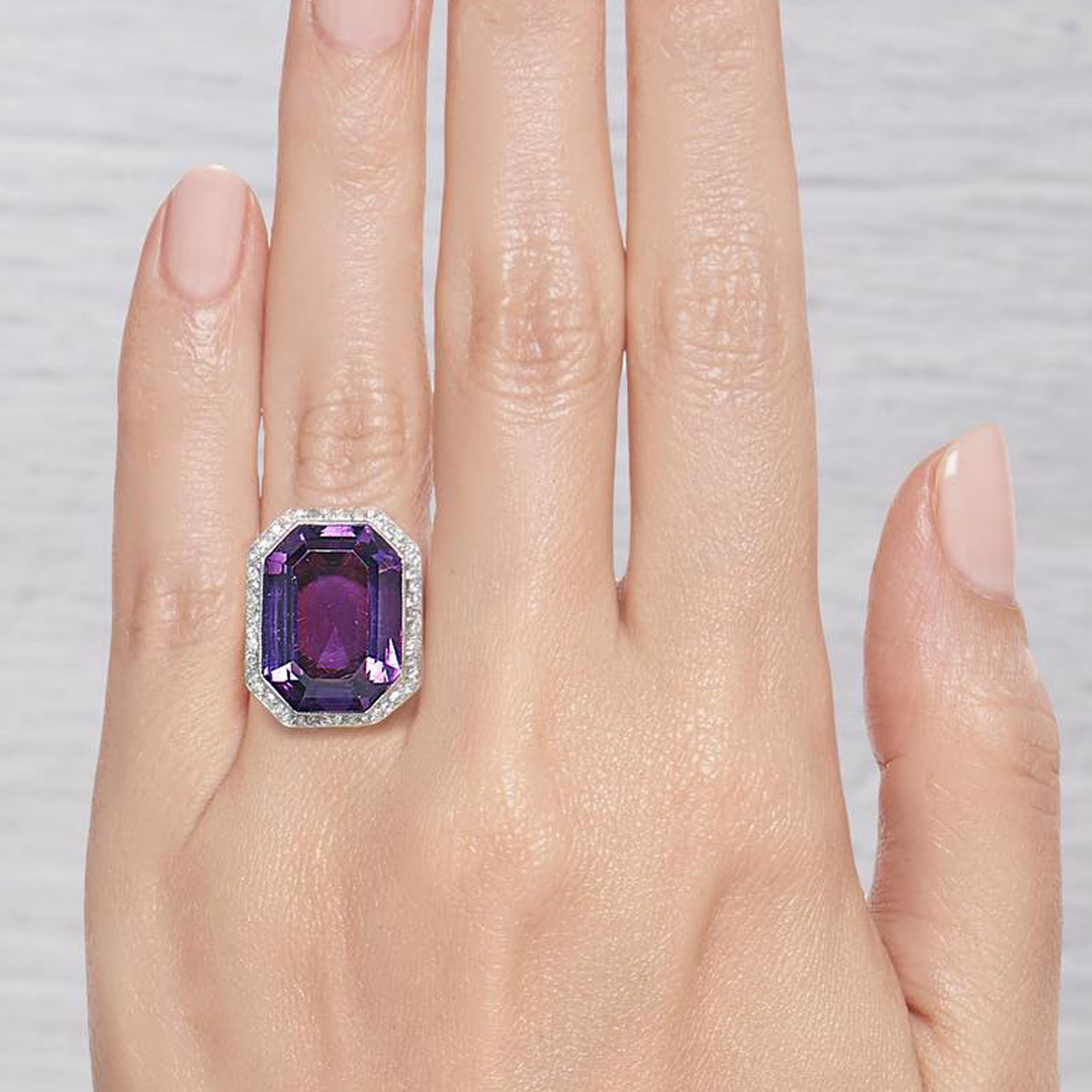 7ct Art Deco Emerald Cut Amethyst Sapphire Engagement Ring