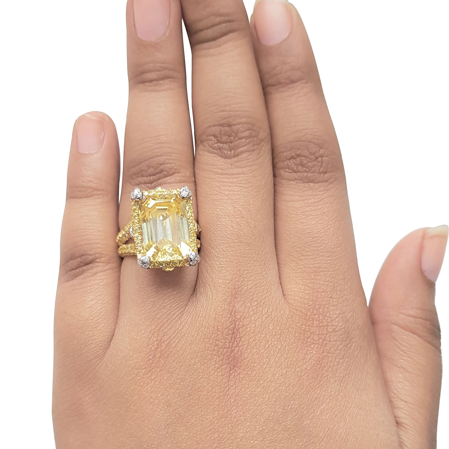 7ct Emerald Cut Yellow Sapphire Engagement Ring