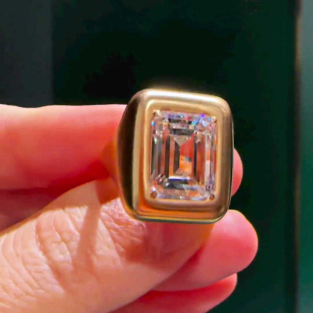 6ct Emerald Cut White Sapphire Men's Engagement Ring