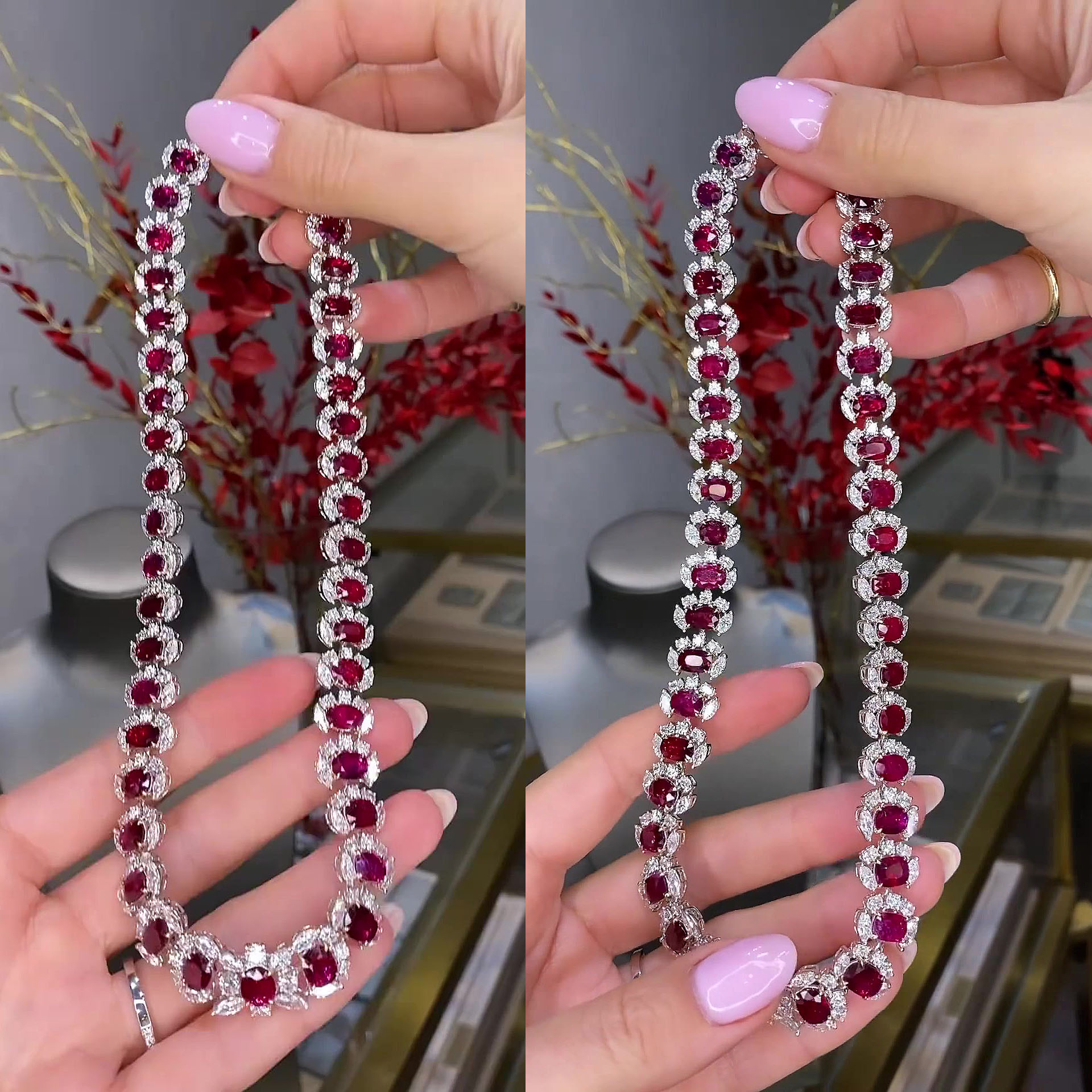 Oval Cut Ruby Sapphire necklace